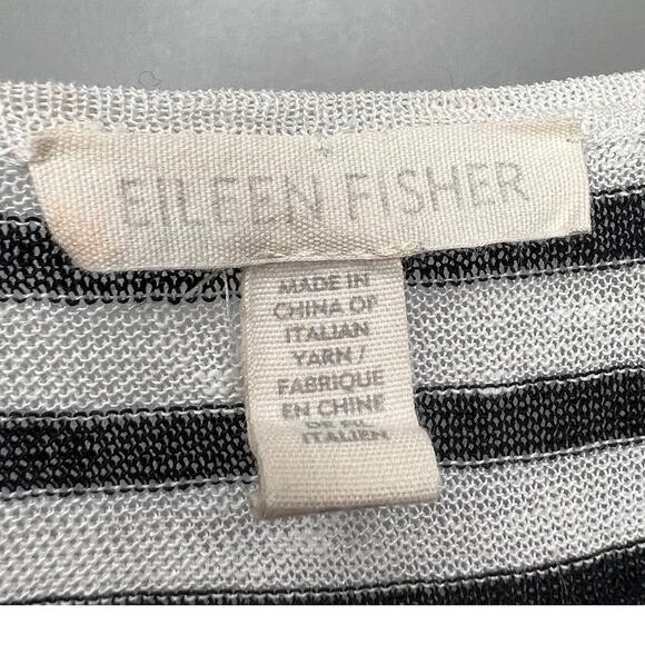 EILEEN FISHER Fine Italian Linen Striped Knit Muscle Tank Top Black White Size S - Picture 5 of 8